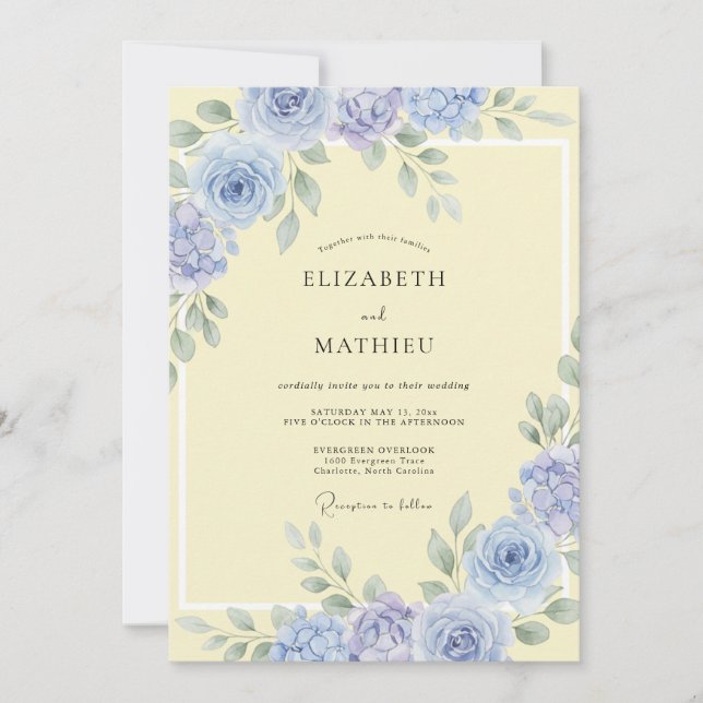 Cornflower Blue Pastel Wedding Invitation (Front)