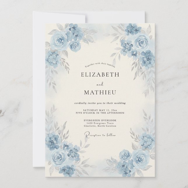Cornflower Blue Petal Wedding Invitation (Front)
