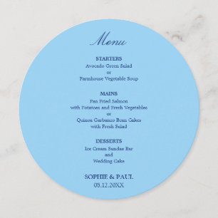 Cornflower Blue Round Wedding Menu