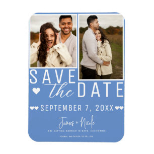 Cornflower Blue Save the Date 2 Photo Wedding Magnet