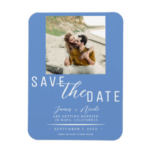 Cornflower Blue Save the Date Photo Wedding Magnet