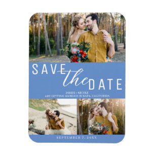 Cornflower Blue Save the Date Wedding 3 Photos Magnet