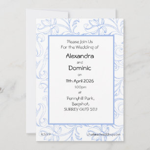 Cornflower blue scroll type border patterned invitation
