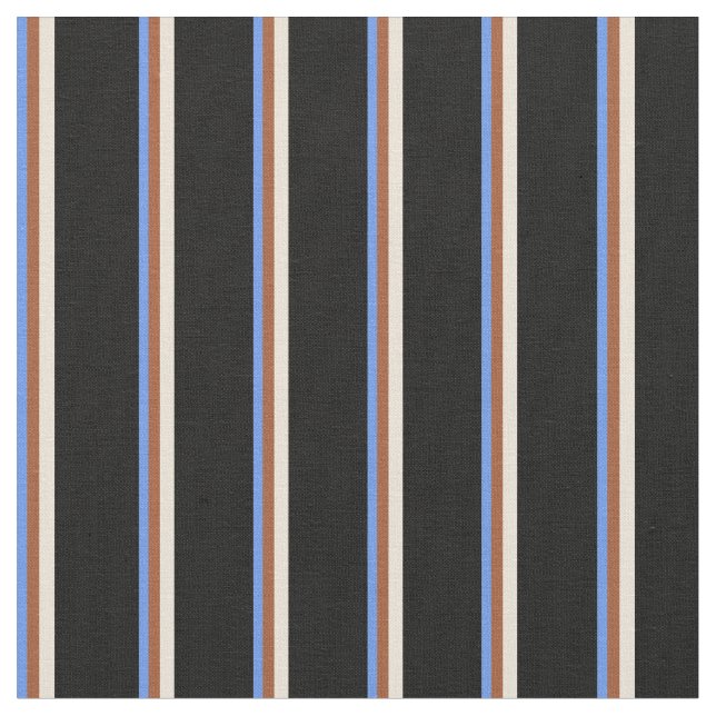 Cornflower Blue, Sienna, Bisque & Black Coloured Fabric (Close Up)