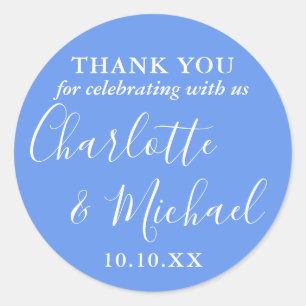 Cornflower Blue Signature Wedding Favour Thank You Classic Round Sticker