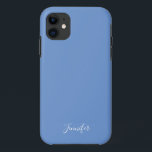 Cornflower Blue Solid Colour Custom Monogram iPhone 11 Case<br><div class="desc">Chic solid colour phone case in cornflower blue,  my favourite shade from the sea. A peaceful ocean water colour with your custom monogram. Personalise with your name in elegant white script.</div>