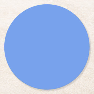 Cornflower Blue Solid Colour Round Paper Coaster