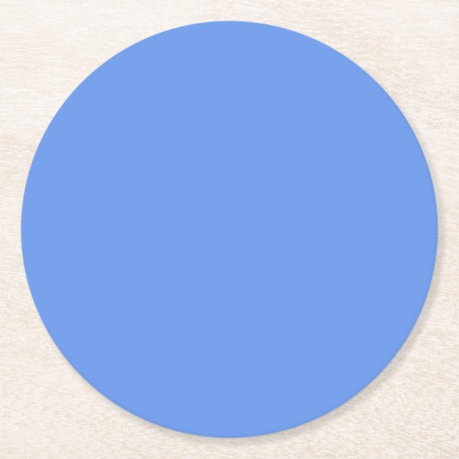 Cornflower Blue Solid Colour Round Paper Coaster (Front)