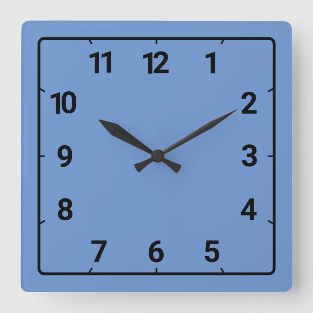 Cornflower blue square wall clock (Front)