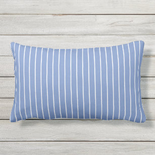Cornflower Blue Summer Stripes Outdoor Lumbar Cushion