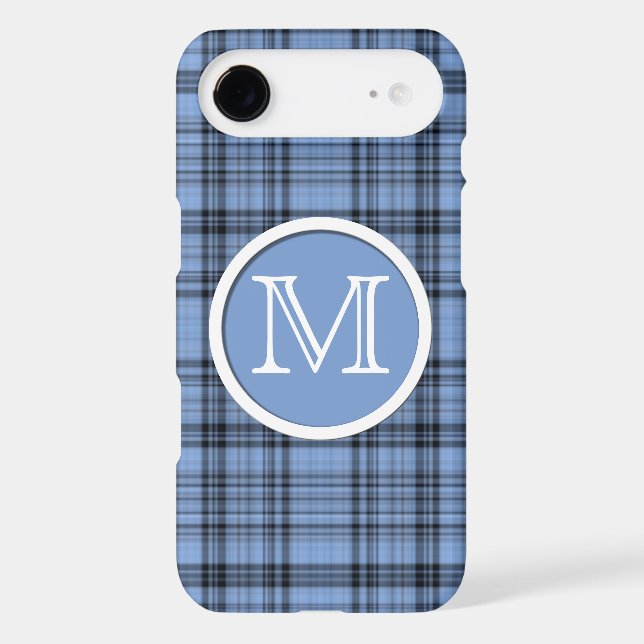 Cornflower Blue Tartan Monogram Case-Mate iPhone Case (Back)