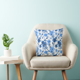 Cornflower Blue Trendy Floral Cushion