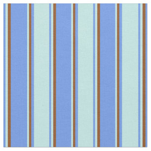 Cornflower Blue, Turquoise & Brown Coloured Lines Fabric