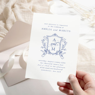 Cornflower Blue Vintage Crest Wedding Invitation