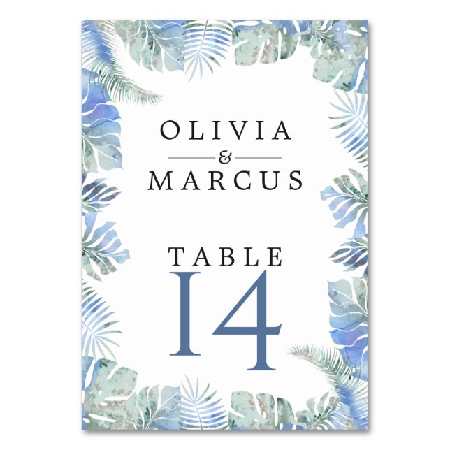 Cornflower Blue Watercolor Botanical Table Number (Back)