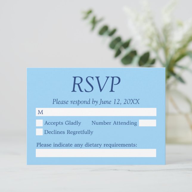 Cornflower Blue Wedding RSVP Card (Standing Front)