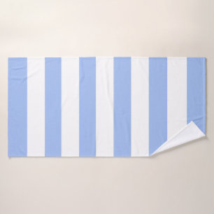 Cornflower Blue White Awning Stripes Bath Towel