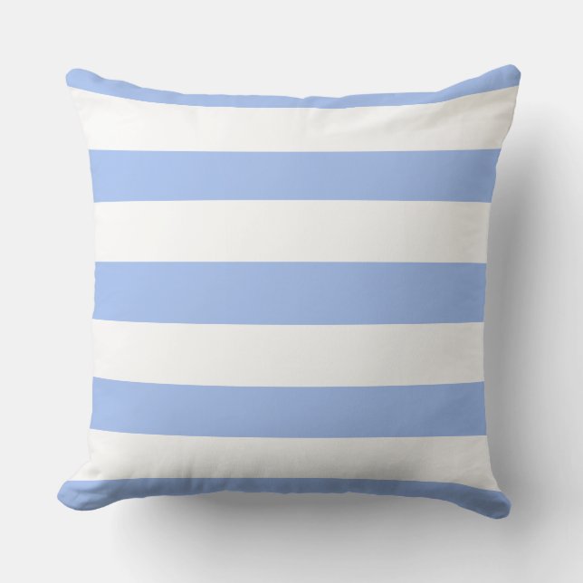 Cornflower Blue White Awning Stripes Outdoor Cushion (Front)
