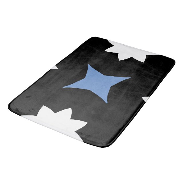 Cornflower Blue white Black Geometric Bath Mat (Angled)
