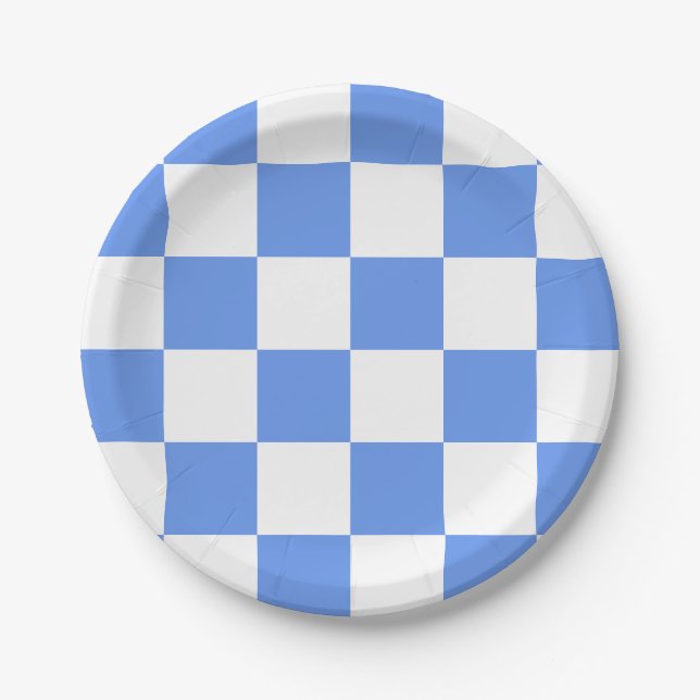 Cornflower Blue/White Chequered Paper Plate (Front)