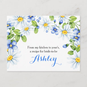 Cornflower Blue White Daisy Floral Recipe Card