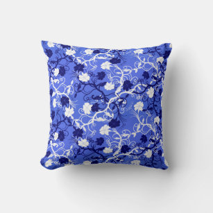 Cornflower Blue & White Elegant Floral Pattern Cushion
