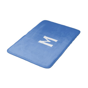 Cornflower Blue White Monogram Bath Mat