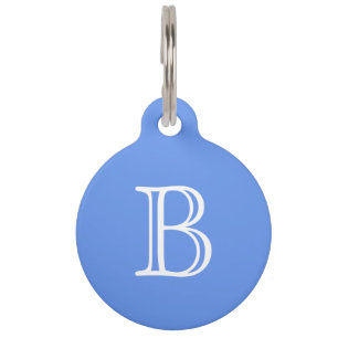 Cornflower Blue White Monogram Initial Name Pet Tag