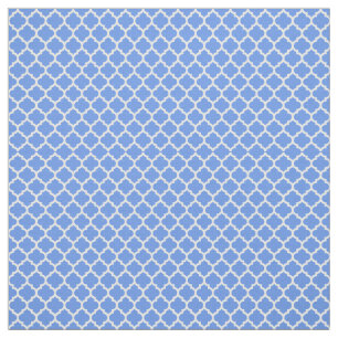 Cornflower Blue, White Moroccan Quatrefoil #5 sz2 Fabric