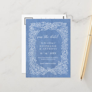 Cornflower Blue White Pretty Floral Save Date Postcard