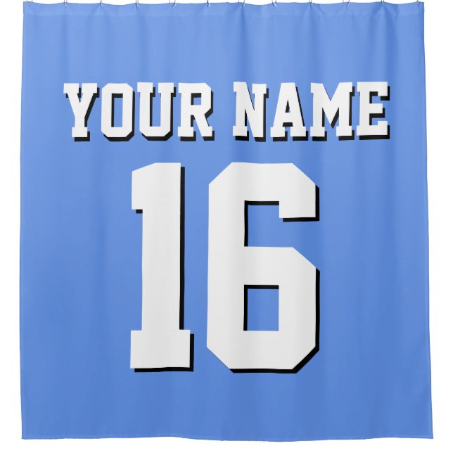 Cornflower Blue White Sports Jersey Team Jersey Shower Curtain (Front)