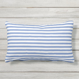 Cornflower Blue White Thin Horizontal Stripes Lumbar Cushion