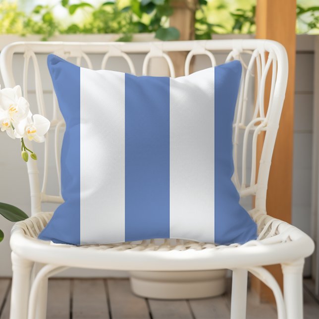 Cornflower Blue White Vertical Cabana Stripes Cushion (Creator Uploaded)