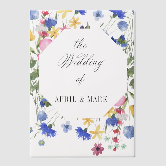 Cornflower Blue Wildflower Wedding Vellum Invitations (Front)