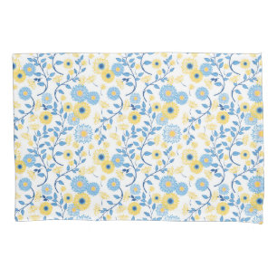 Cornflower Blue Yellow Floral Pattern Pillowcase