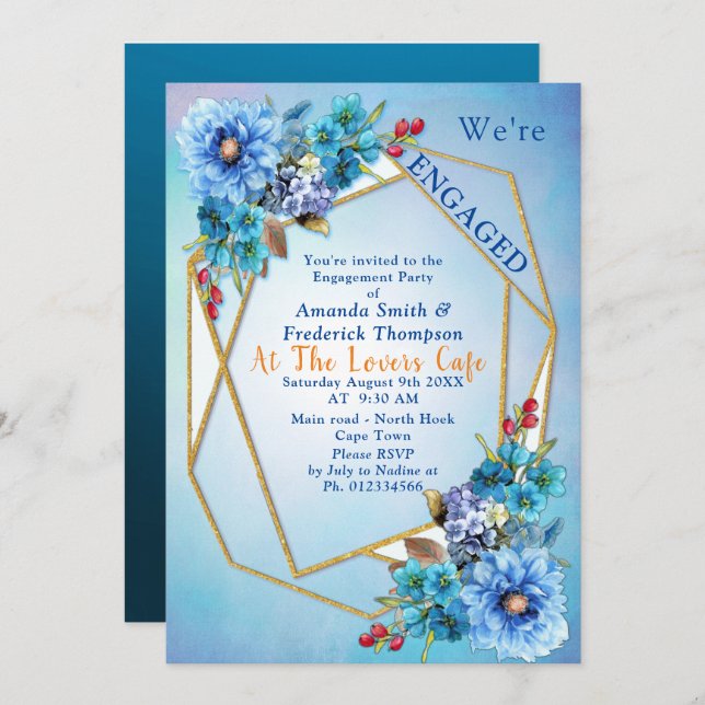 Cornflower Blues in Watercolor Engagement Invitation (Front/Back)