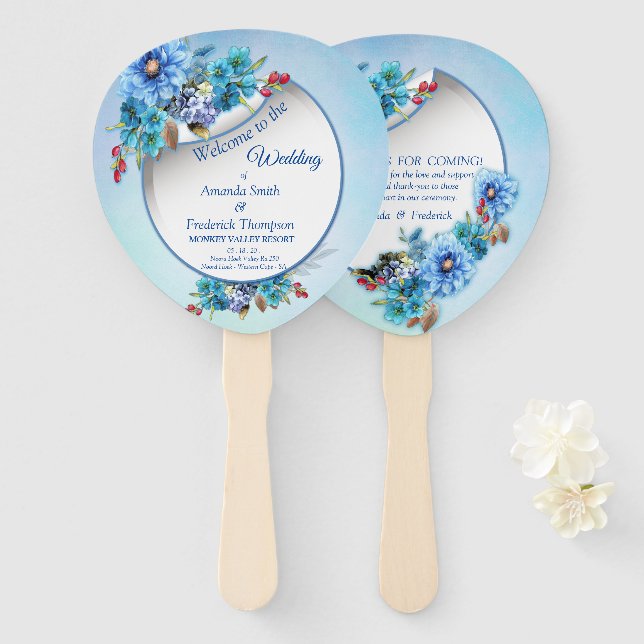 Cornflower Blues in Watercolor Hand Fan (Front and Back)
