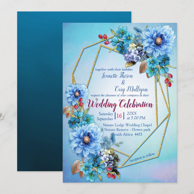 Cornflower Blues in Watercolor Wedding Invitation (Front/Back)