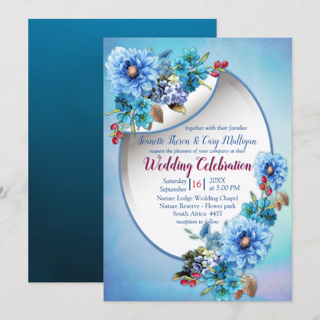 Cornflower Blues in Watercolor Wedding Invitation (Front/Back)