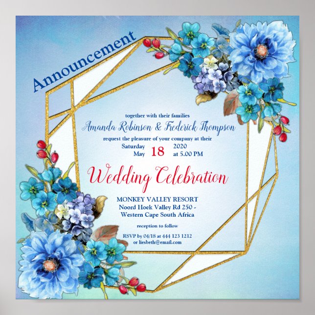 Cornflower Blues in Watercolor Wedding Poster (Front)