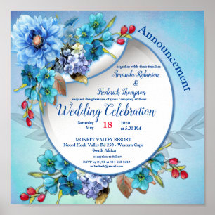 Cornflower Blues in Watercolor Wedding Poster