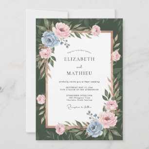 Cornflower Blush Foliage Eucalyptus Wedding Invitation