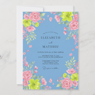Cornflower Blush Rose Wedding Invitation