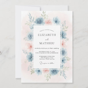 Cornflower Blush Watercolor Wedding Invitation
