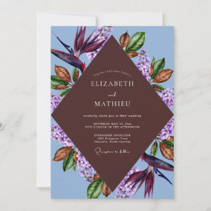 Cornflower Brown Tropical Eucalyptus Wedding Invitation