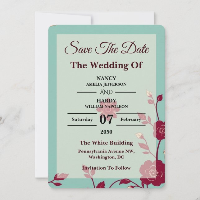 Cornflower Burgundy Retro Save The Date (Front)