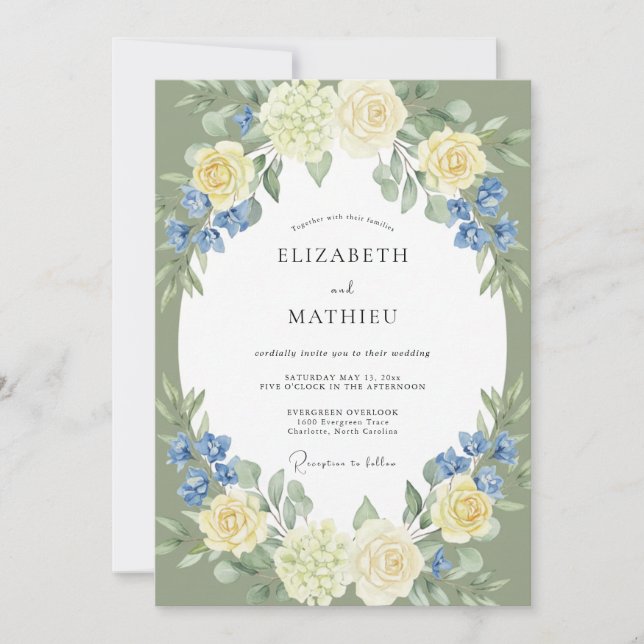 Cornflower Butter Leafy Wedding Invitation (Front)