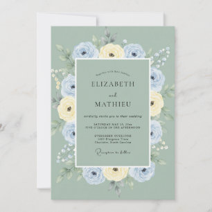 Cornflower Butter Ranunculus Muted Eucalyptus Wedd Invitation