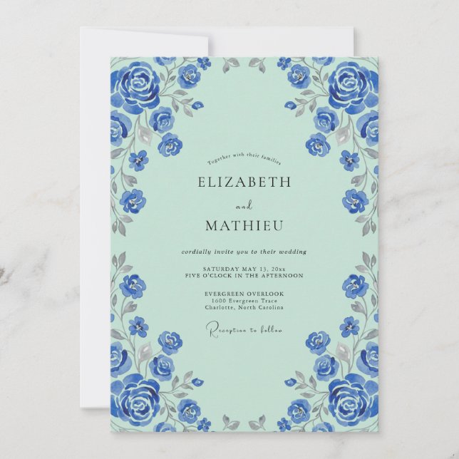 Cornflower Celadon Petal Wedding Invitation (Front)