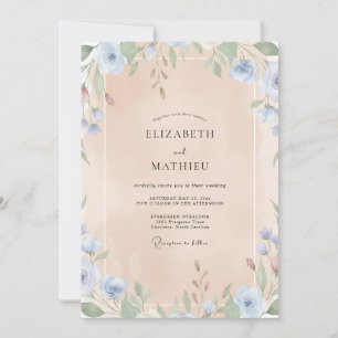 Cornflower Champagne Leafy Wedding Invitation